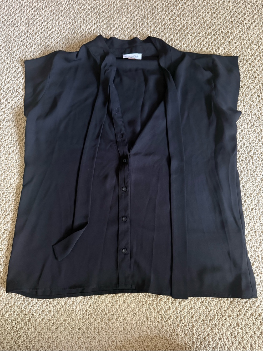 Calvin Klein Black Women's Tie-Neck Blouse - Satin Button Front